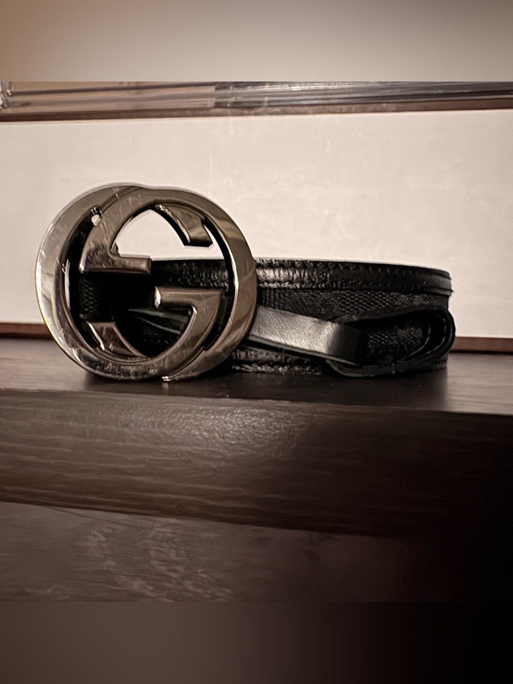 Gucci Black Leather Belt with Silver Interlocking G Buckle